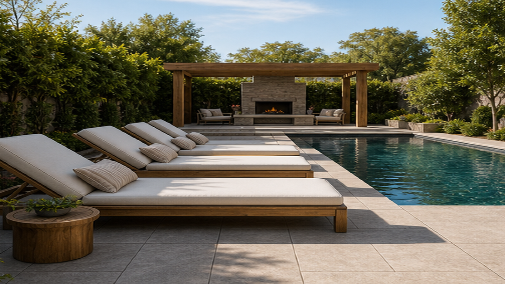 AI Pool Design Free with lounge chairs