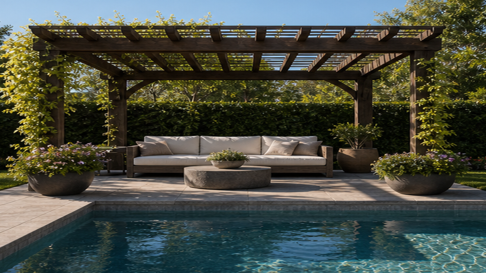 AI Pool Design Free with a pergola accent