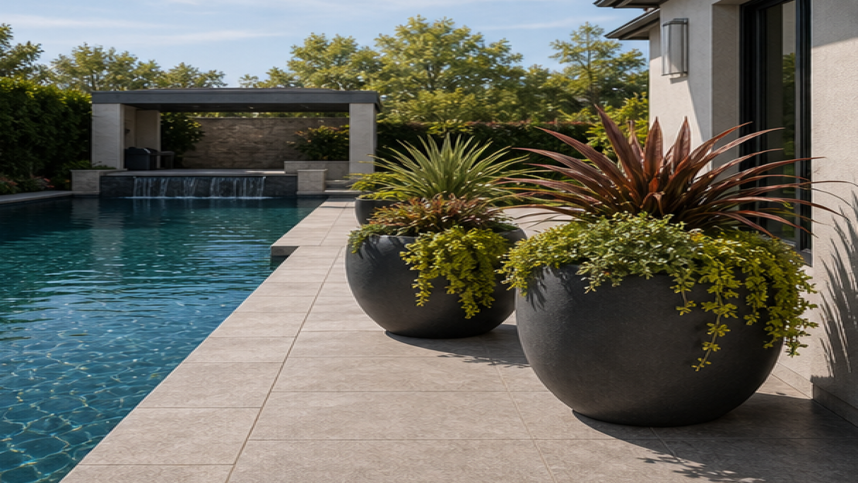 AI Pool Design Free with poolside planters