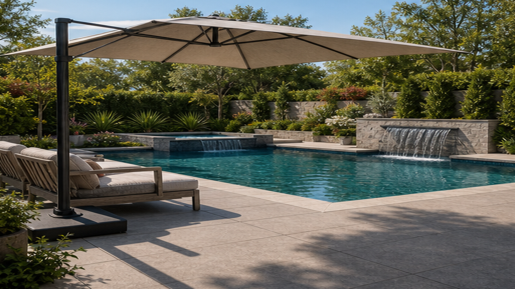AI Pool Design Free with a shade umbrella