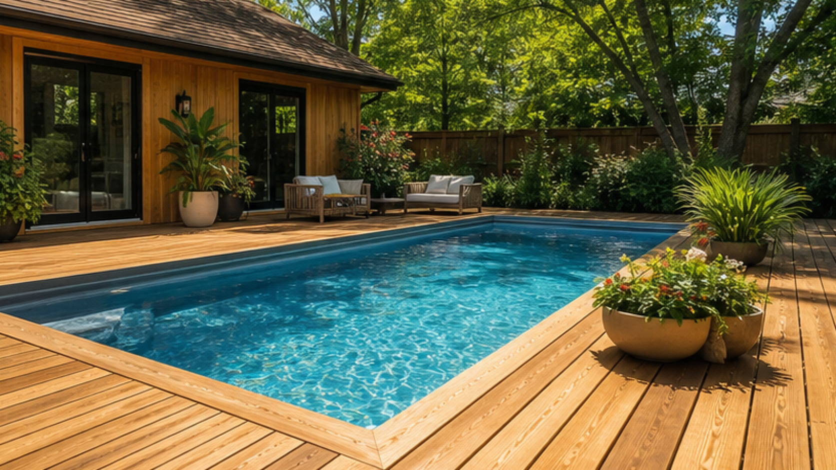 AI Pool Design Free with a natural wood deck look