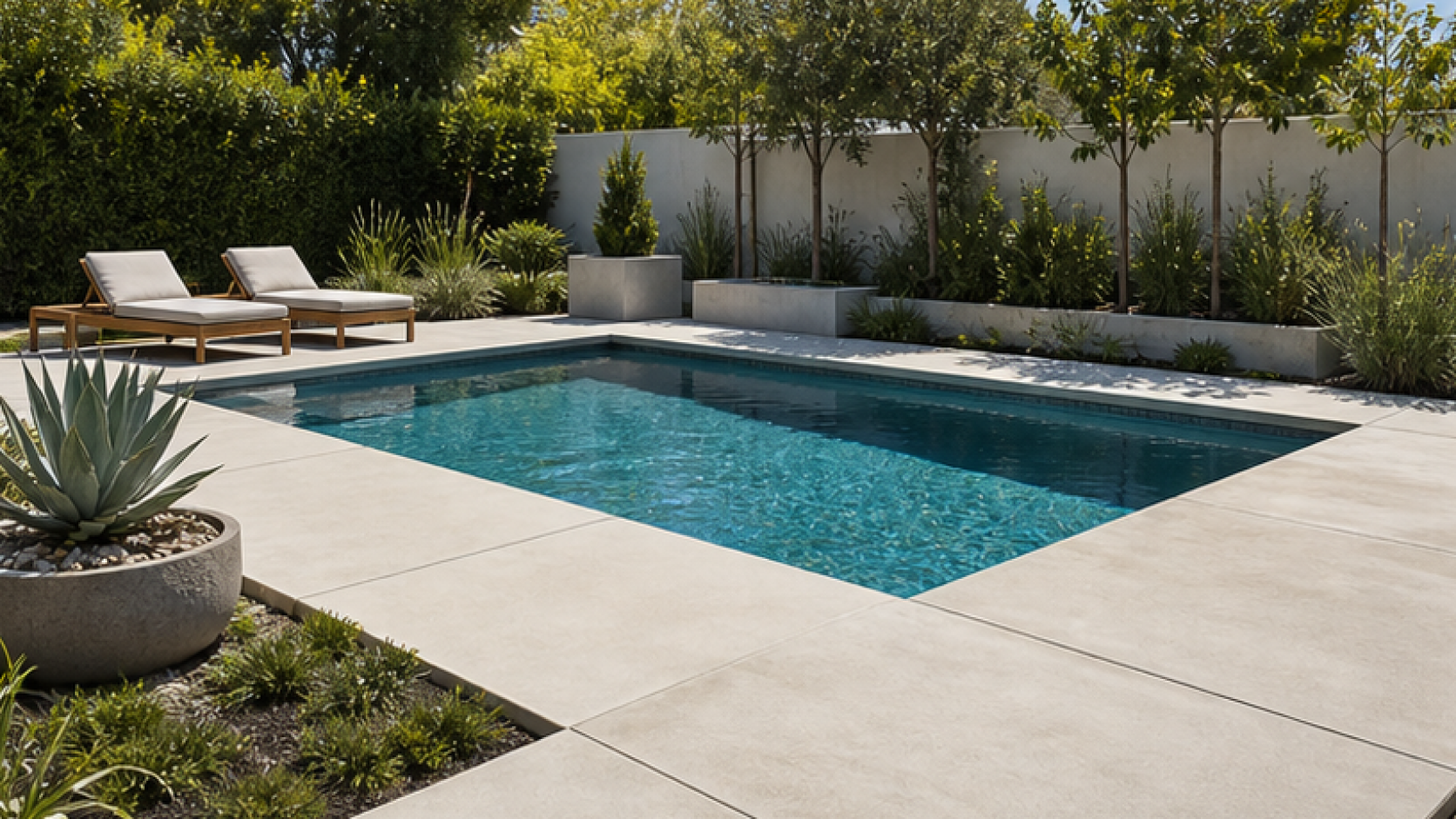 AI Pool Design with a natural concrete deck look