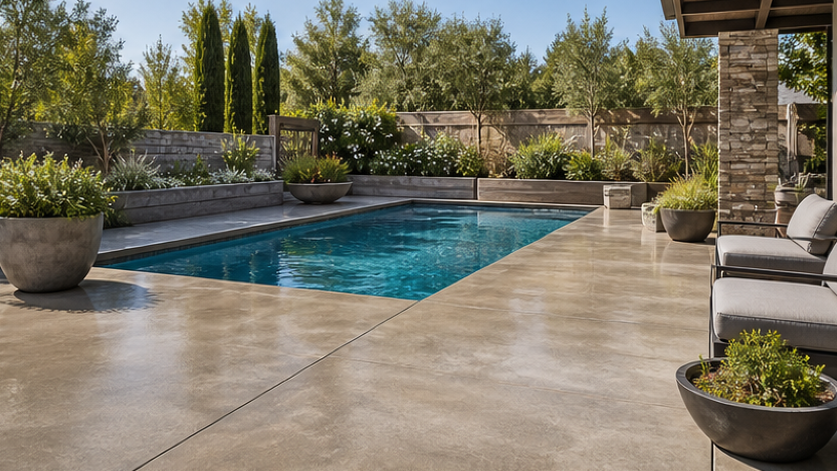 AI Pool Design with a treated concrete deck look