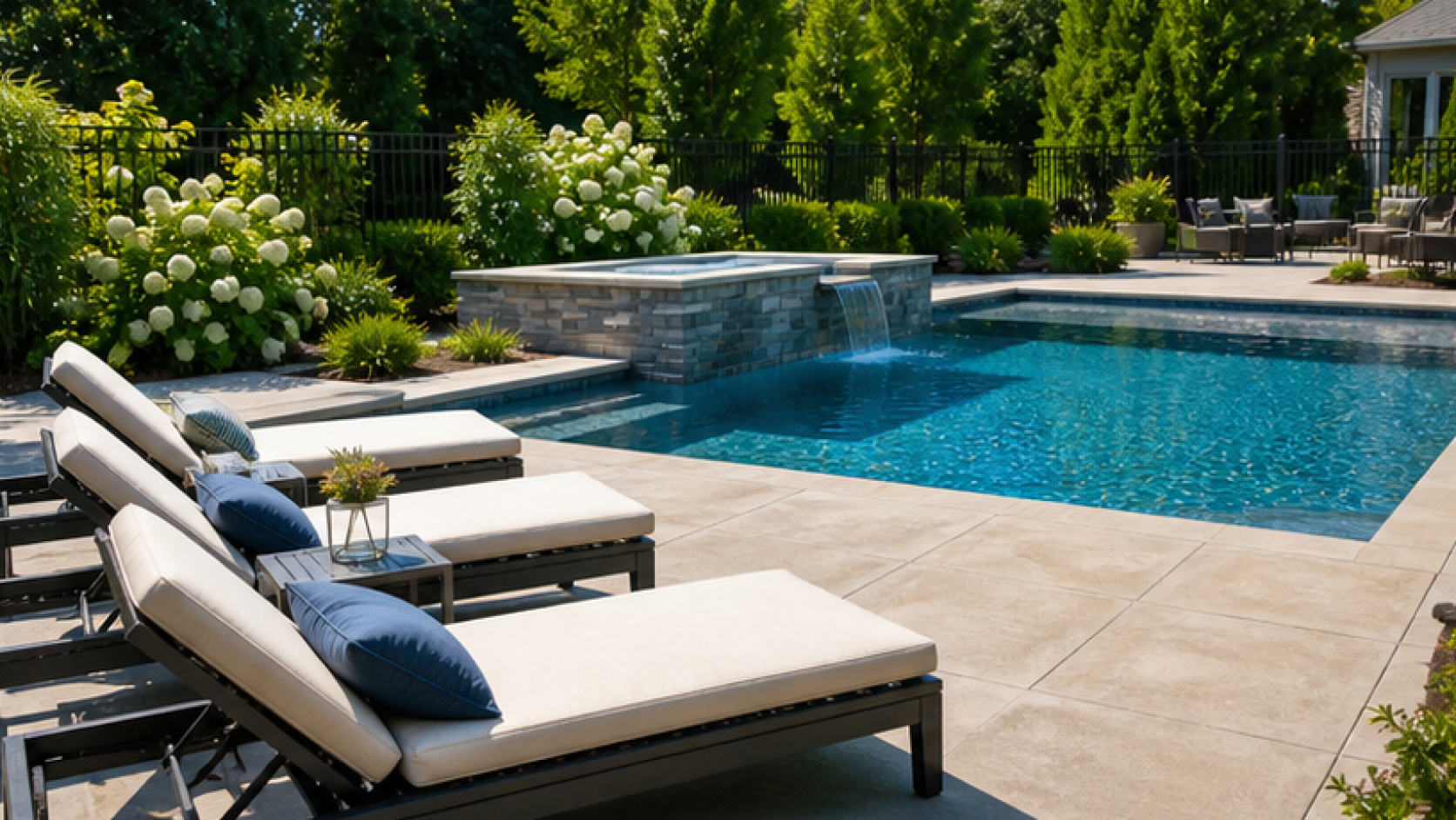 AI Pool Design with lounge chairs