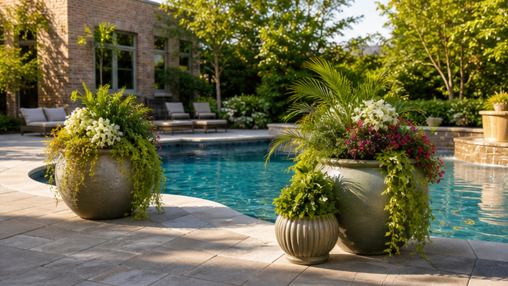 AI Pool Design with poolside planters