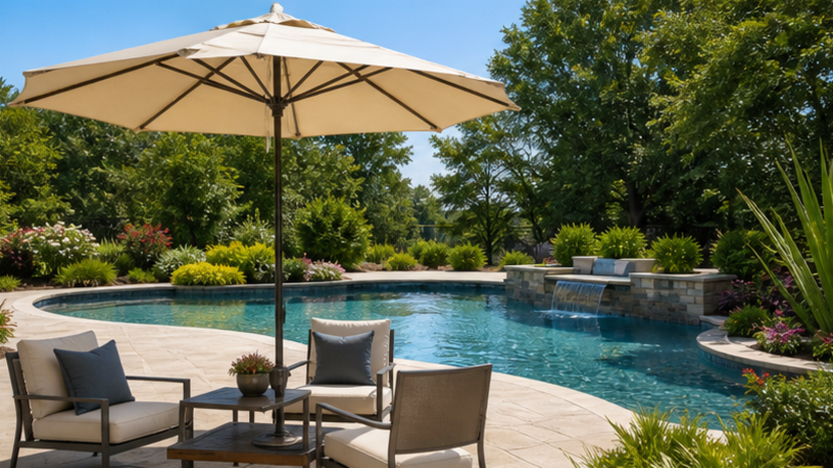 AI Pool Design with a shade umbrella