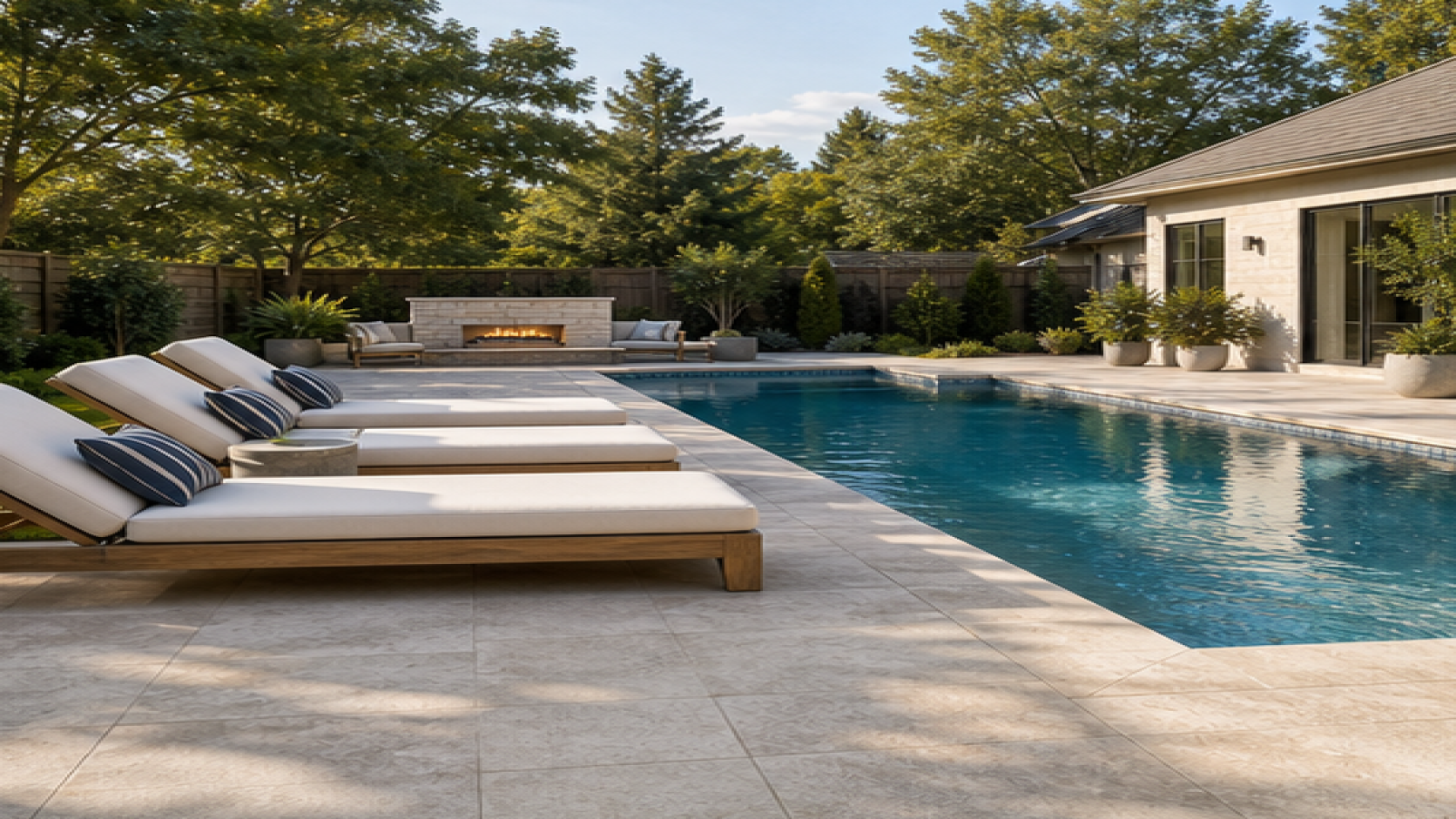 Backyard Pool Ideas with lounge chairs