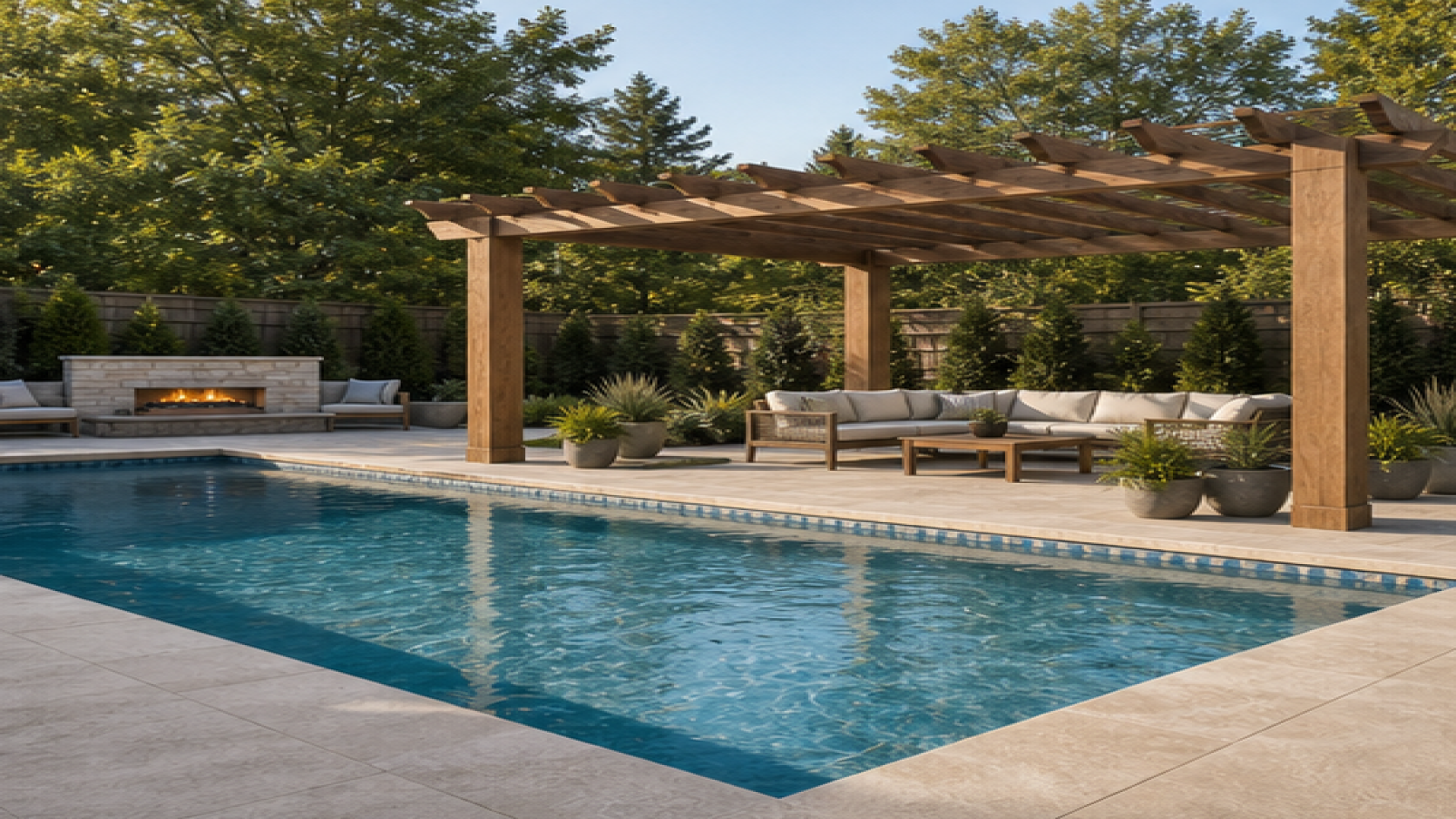 Backyard Pool Ideas with a pergola accent
