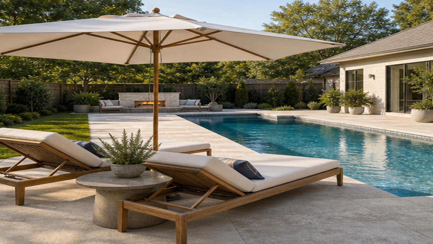 Backyard Pool Ideas with a shade umbrella