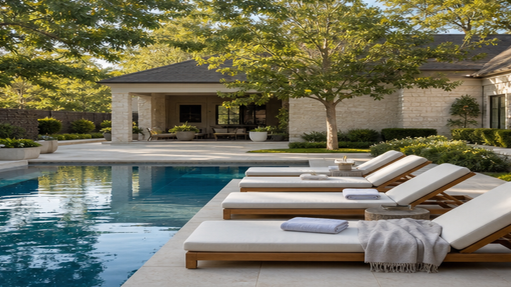 Backyard Pool Ideas with lounge chairs