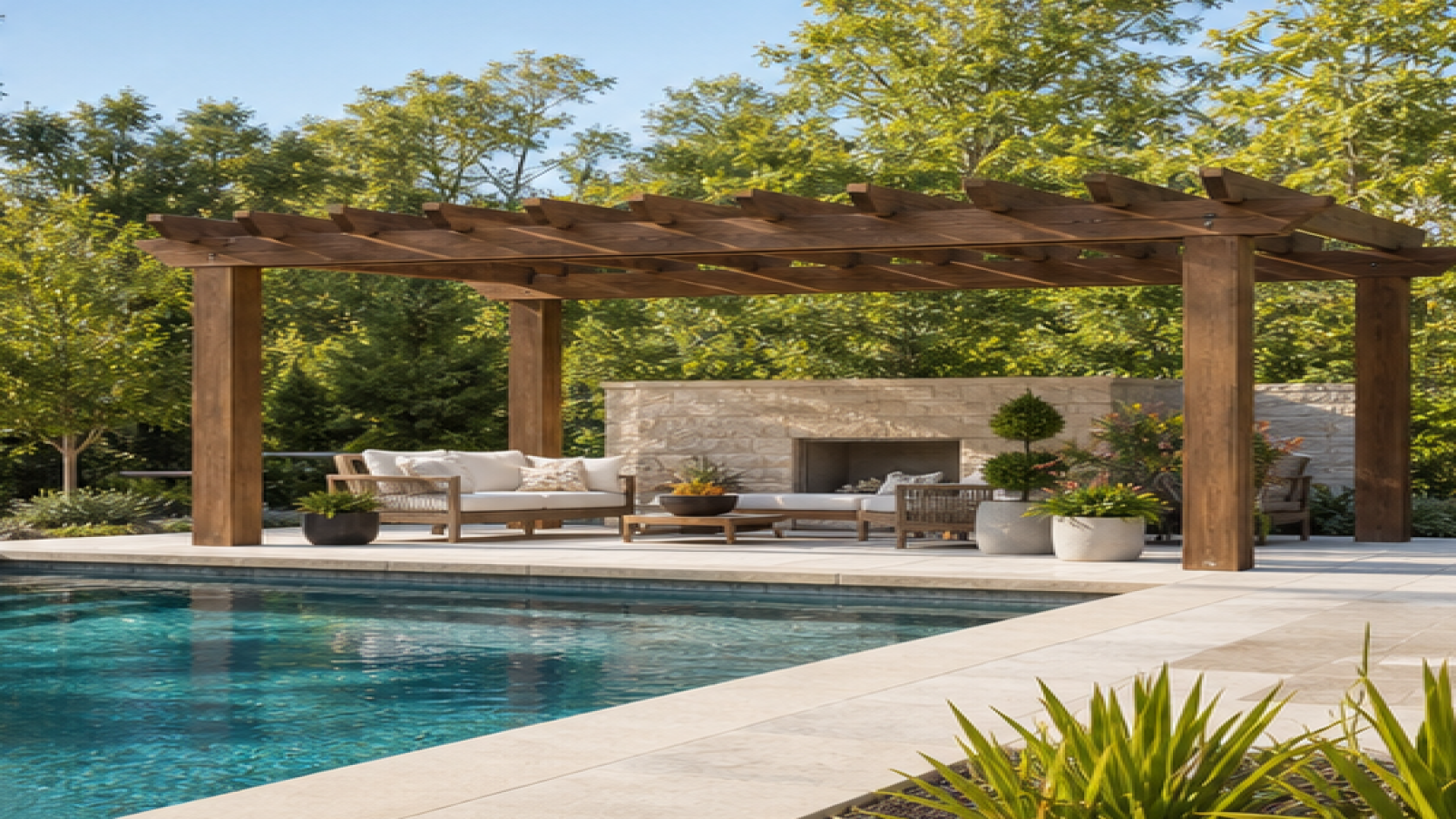 Backyard Pool Ideas with a pergola accent
