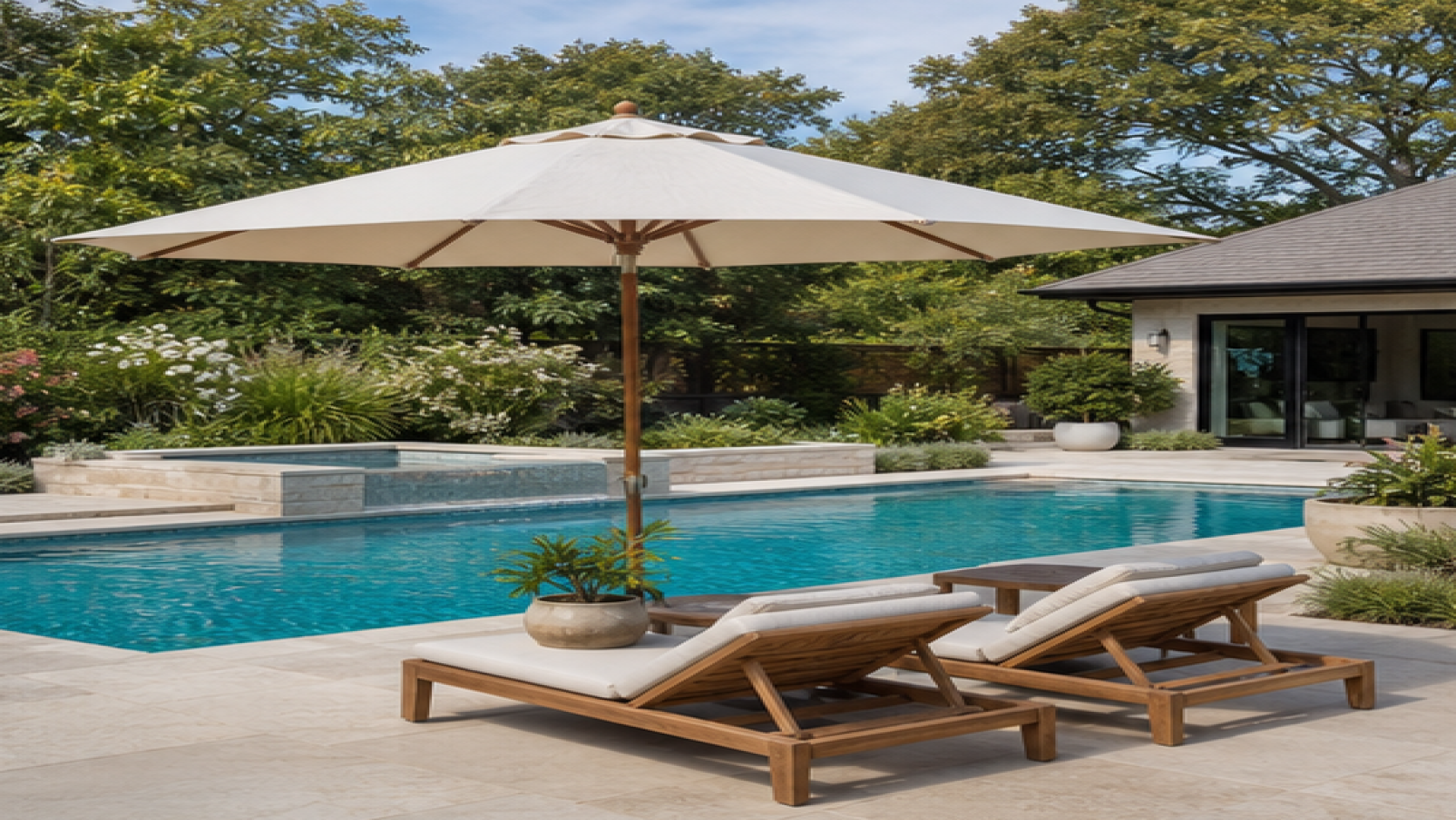 Backyard Pool Ideas with a shade umbrella