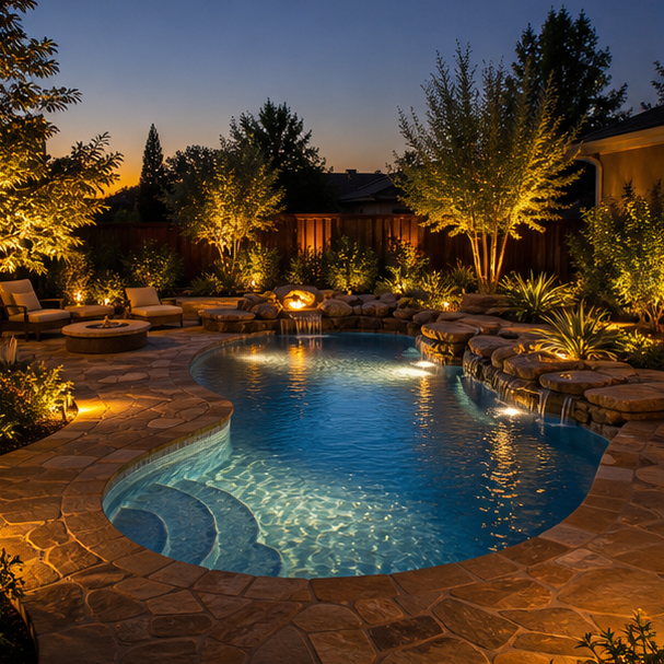 Freeform Pool Ideas soft evening glow