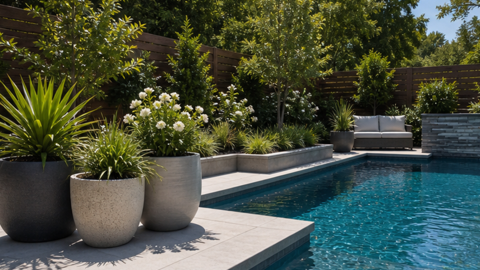Inground Pool Ideas with poolside planters