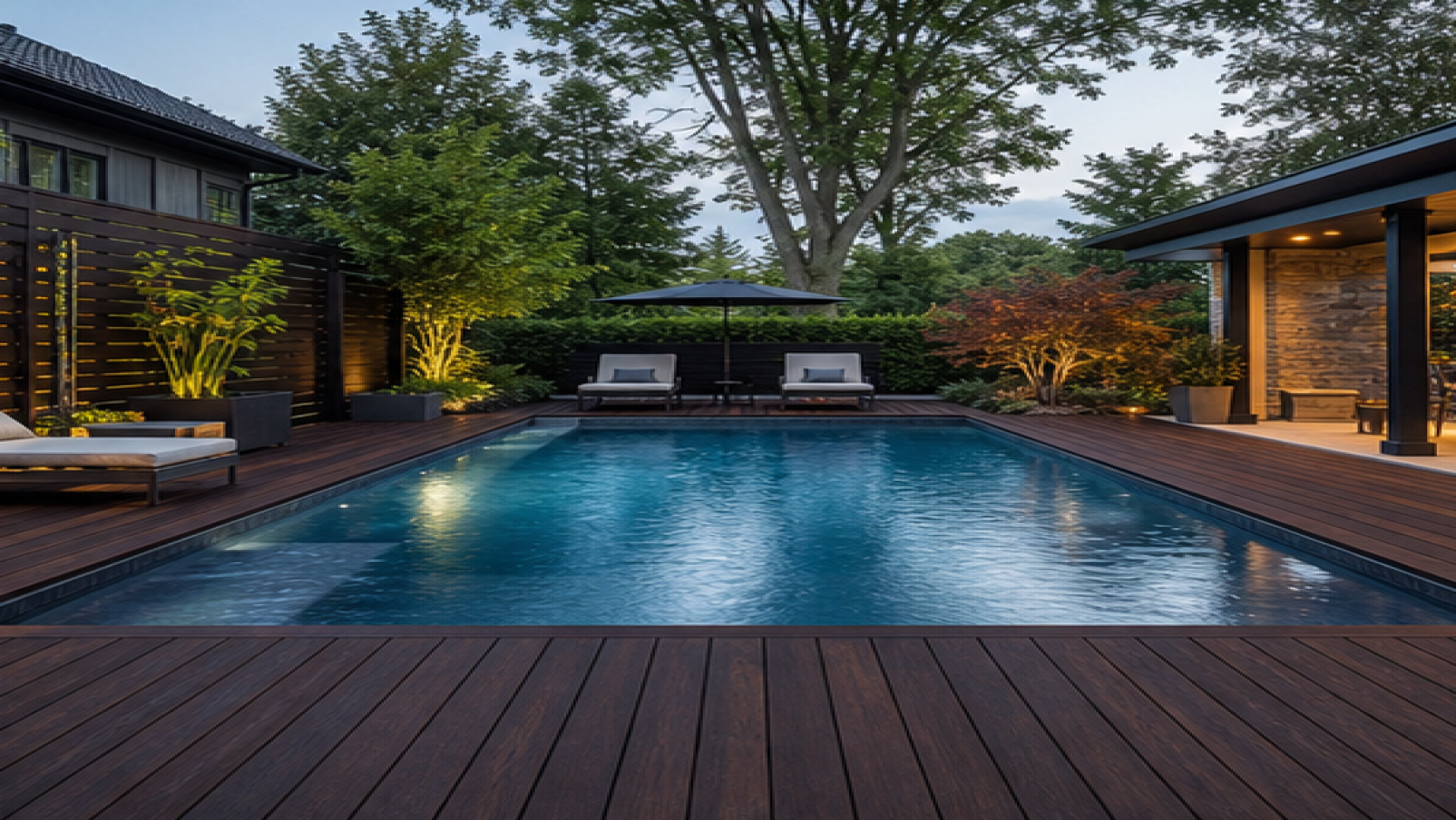 Inground Pool Ideas with a dark wood deck look