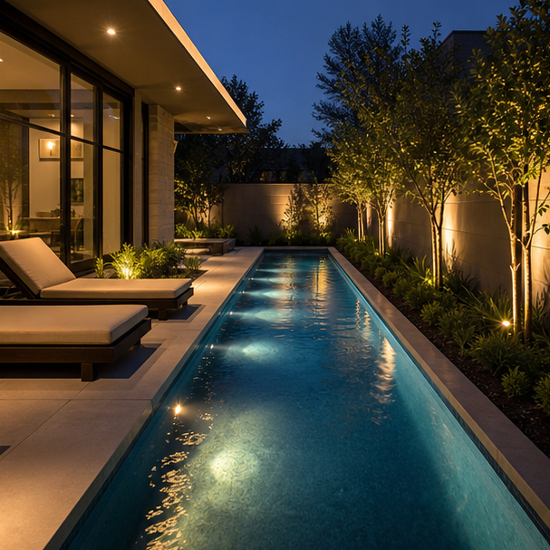 Lap Pool Ideas soft evening glow