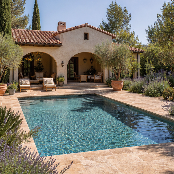 Mediterranean Pool Ideas backyard setting