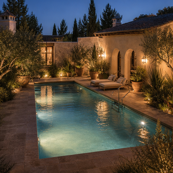 Mediterranean Pool Ideas evening light