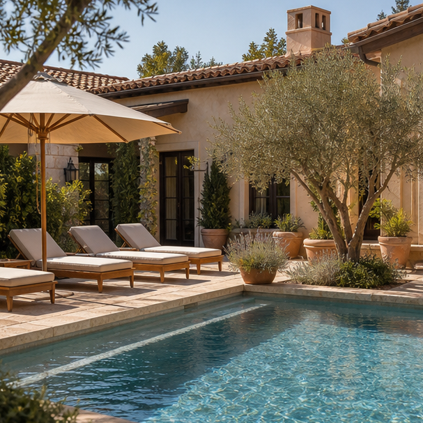 Mediterranean Pool Ideas seating area