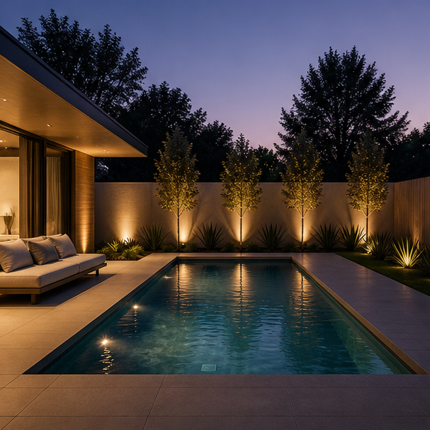 Minimalist Pool Ideas soft evening glow
