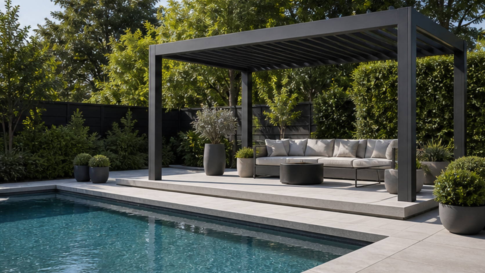 Modern Pool Ideas with a pergola accent