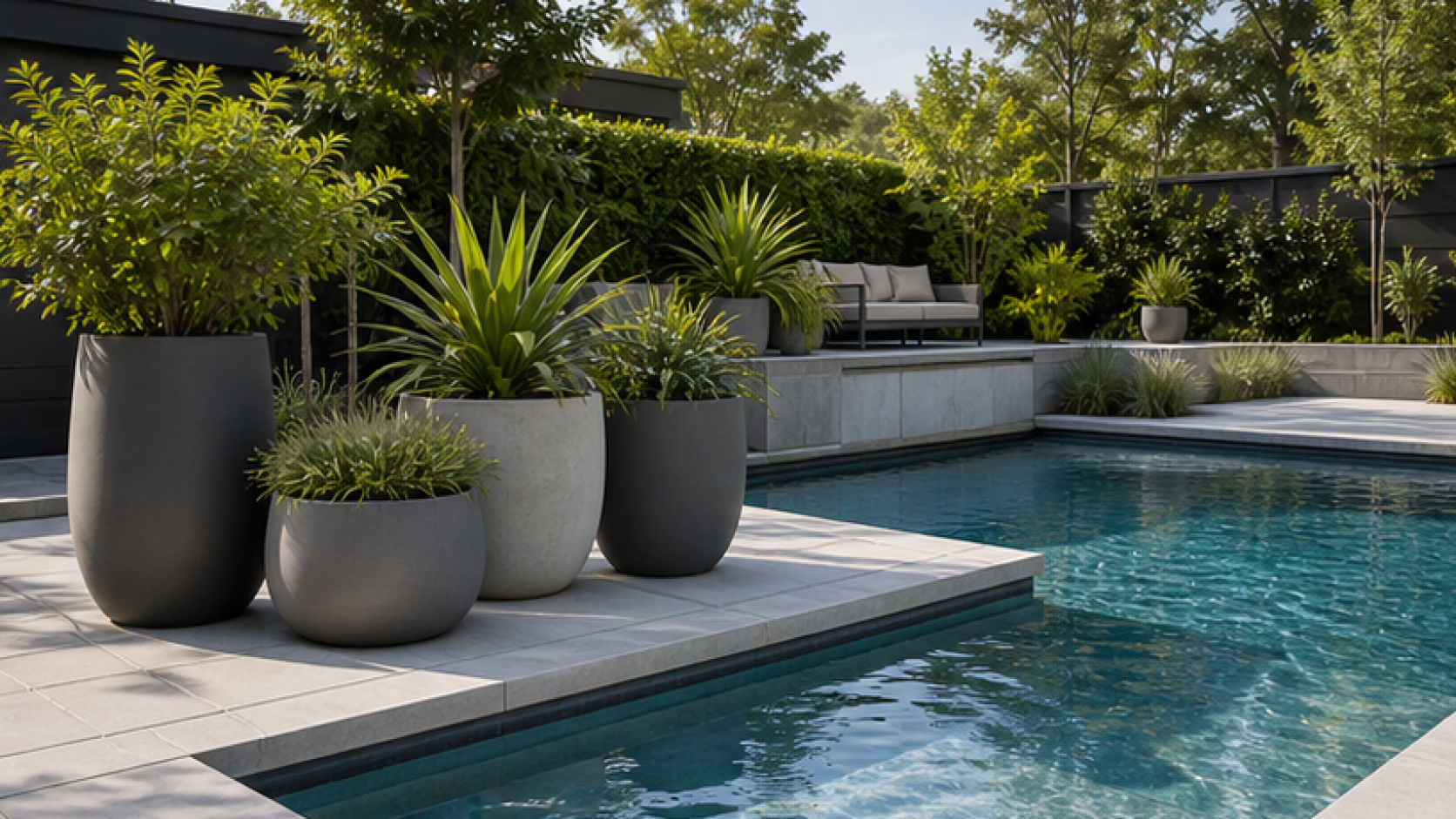 Modern Pool Ideas with poolside planters