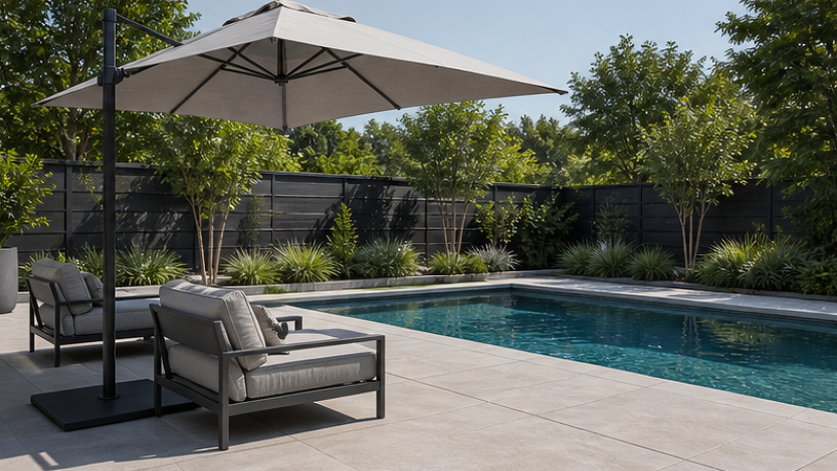 Modern Pool Ideas with a shade umbrella