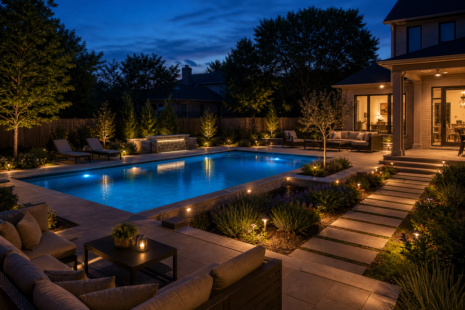 Night Pool Ideas backyard setting