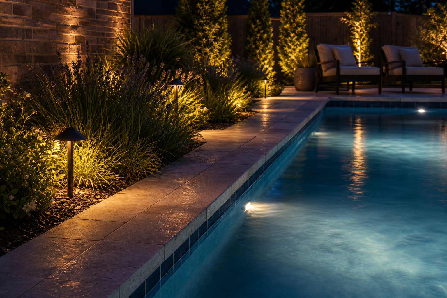 Night Pool Ideas water edge detail
