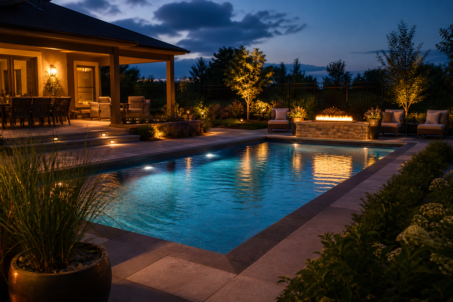 Night Pool Ideas soft evening glow