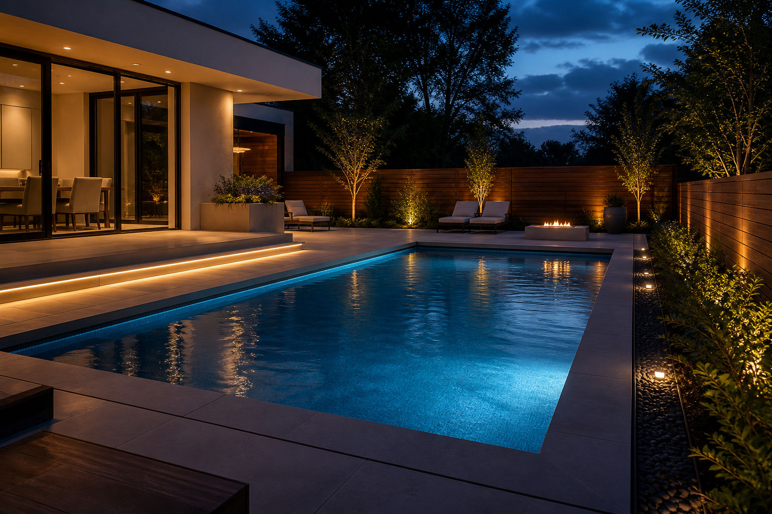 Night Pool Ideas modern lines