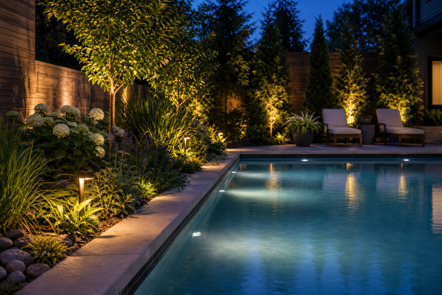 Night Pool Ideas planting edge