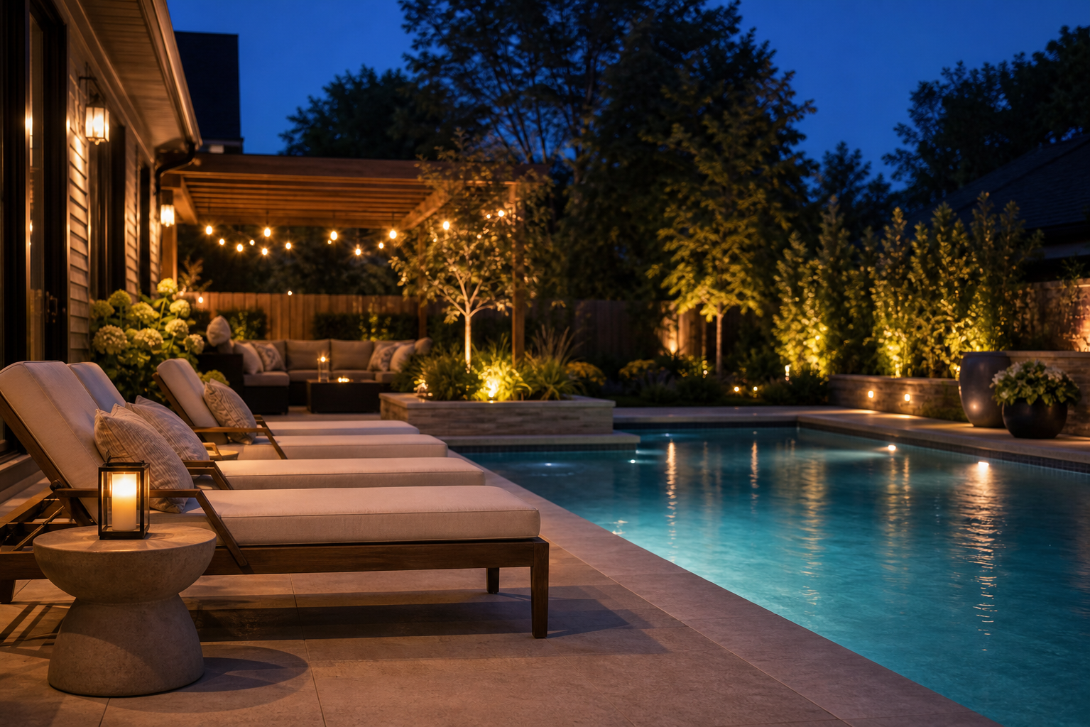 Night Pool Ideas seating area