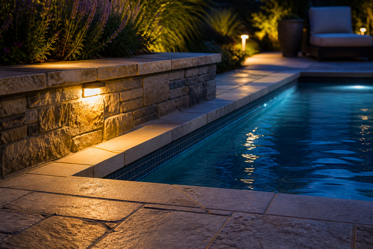 Night Pool Ideas stone texture