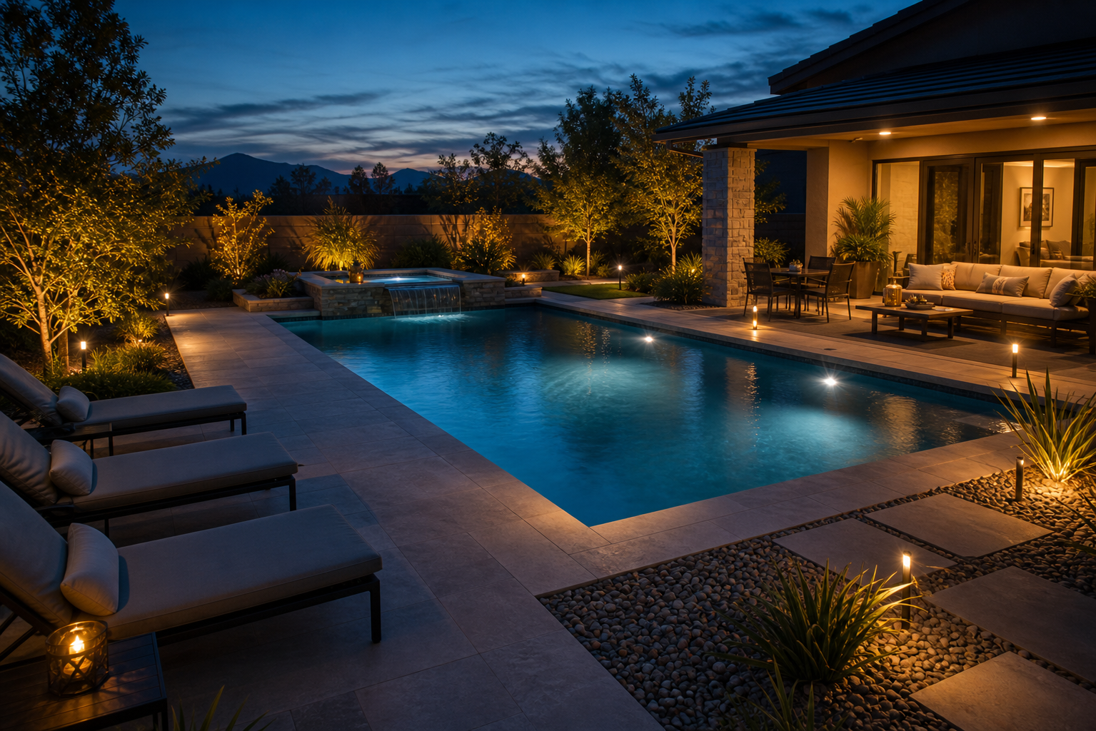 Night Pool Ideas wide view