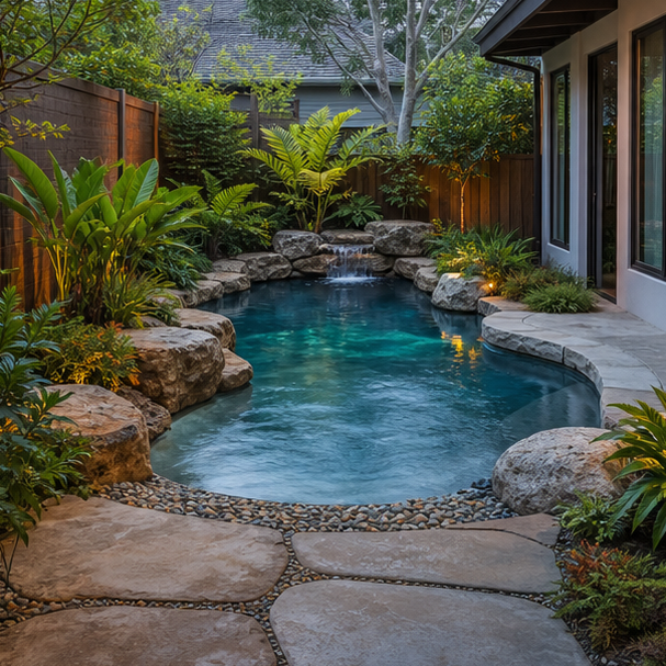 Organic Pool Landscape Ideas compact layout