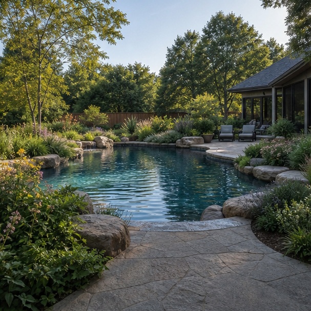 Organic Pool Landscape Ideas backyard setting