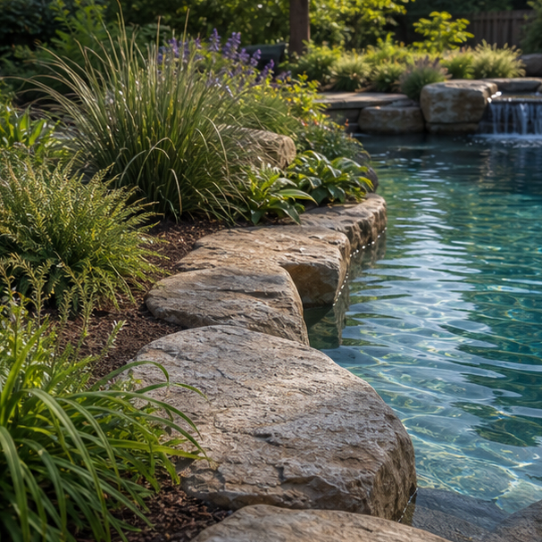 Organic Pool Landscape Ideas materials and planting