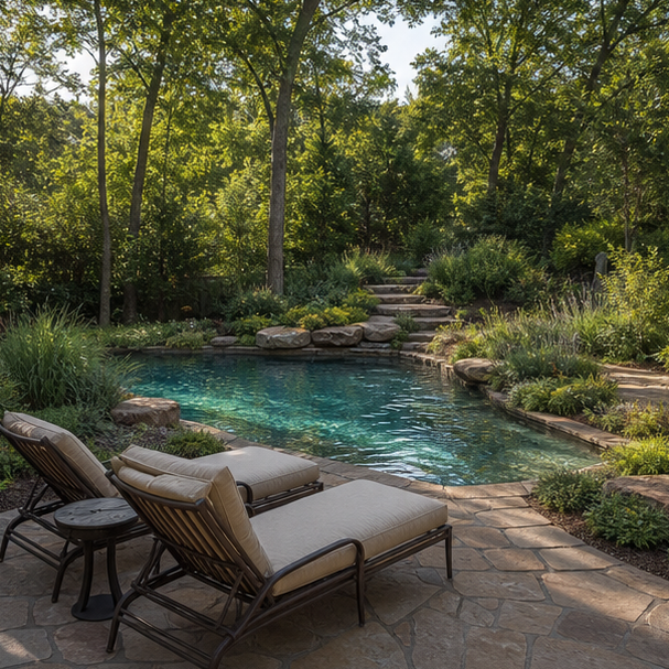 Organic Pool Landscape Ideas seating area