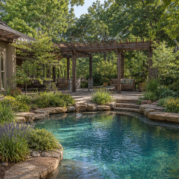 Organic Pool Landscape Ideas shade view