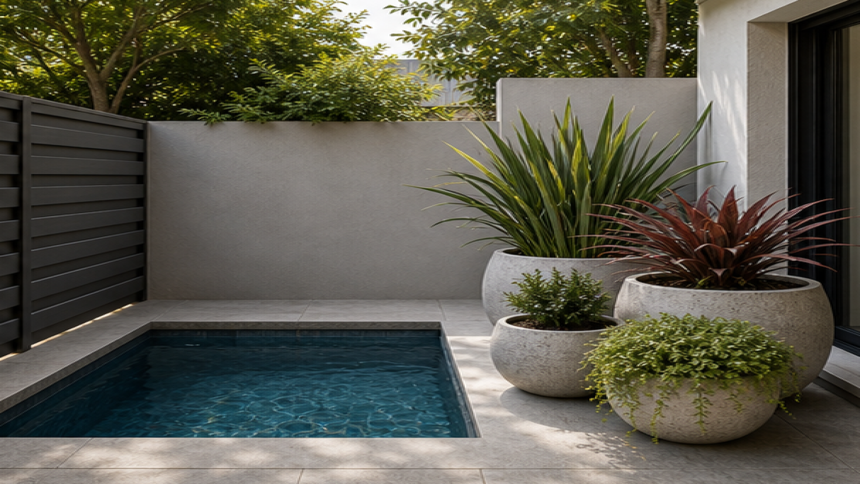 Plunge Pool Ideas with poolside planters