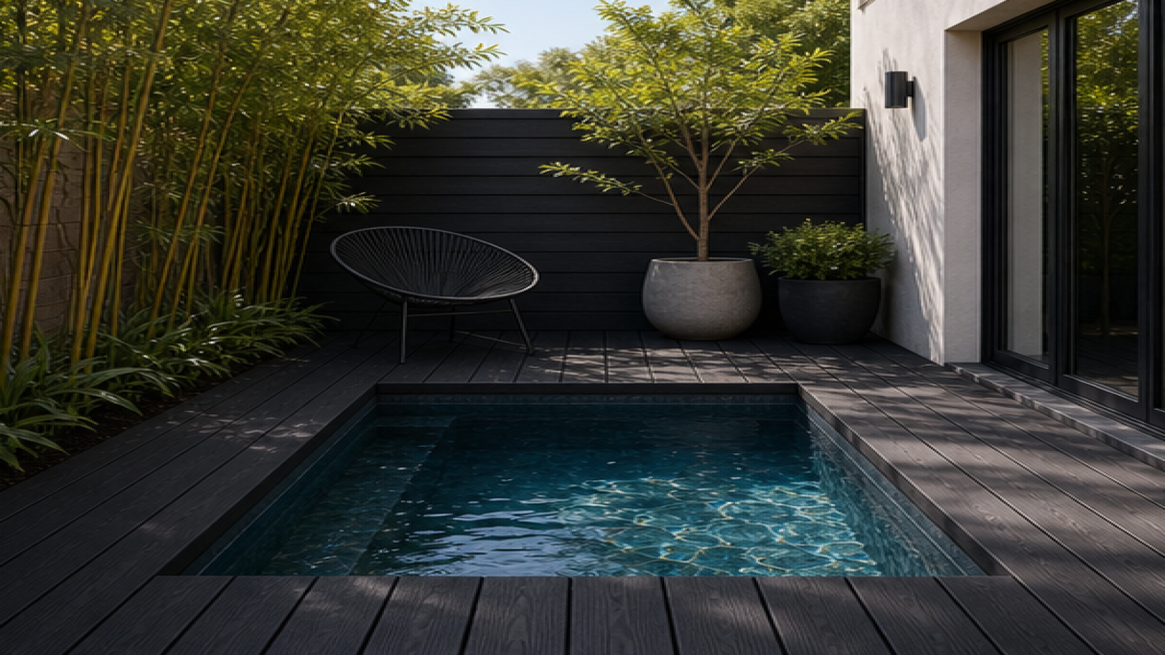 Plunge Pool Ideas with a dark wood deck look