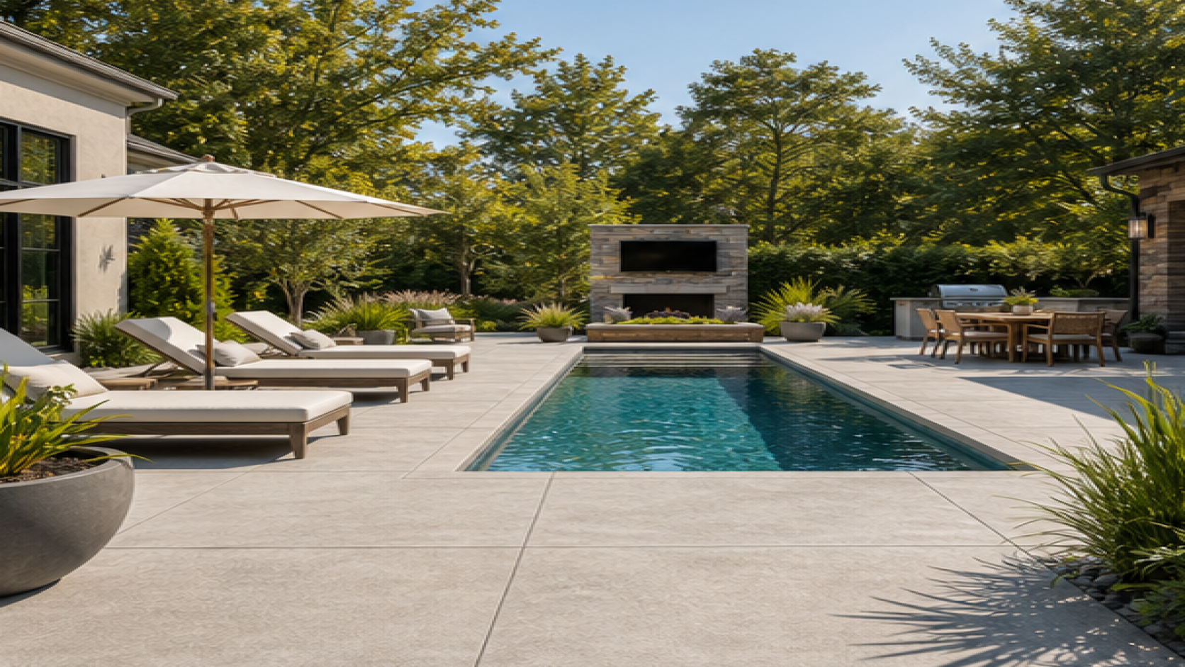Pool Area Ideas with a natural concrete deck look