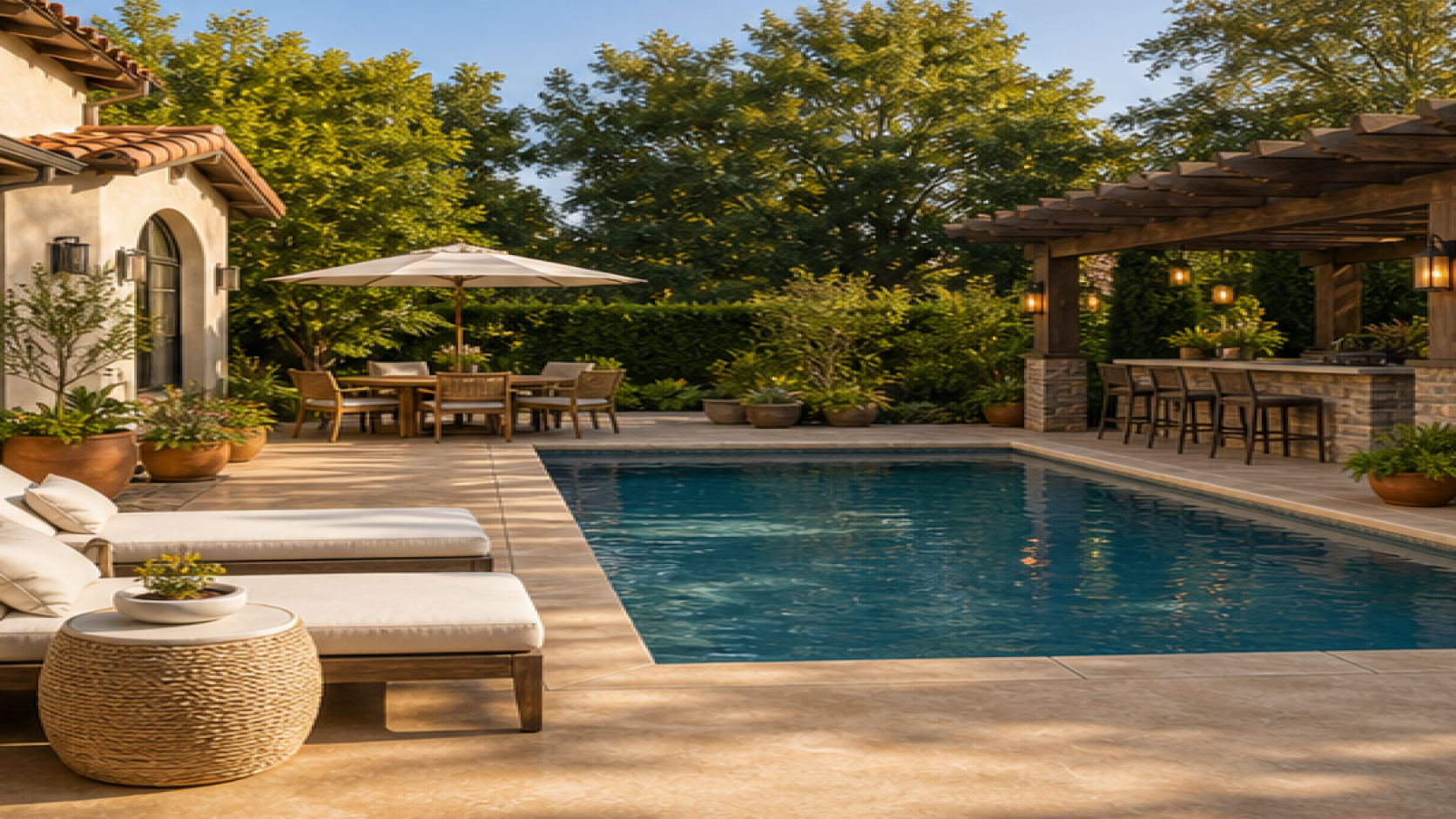 Pool Area Ideas with a treated concrete deck look
