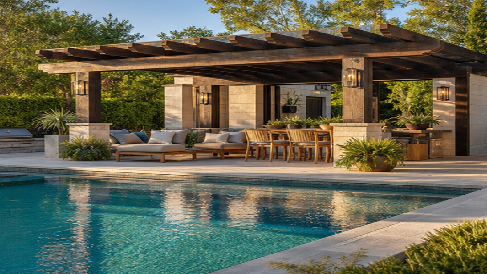Pool Area Ideas with a pergola accent