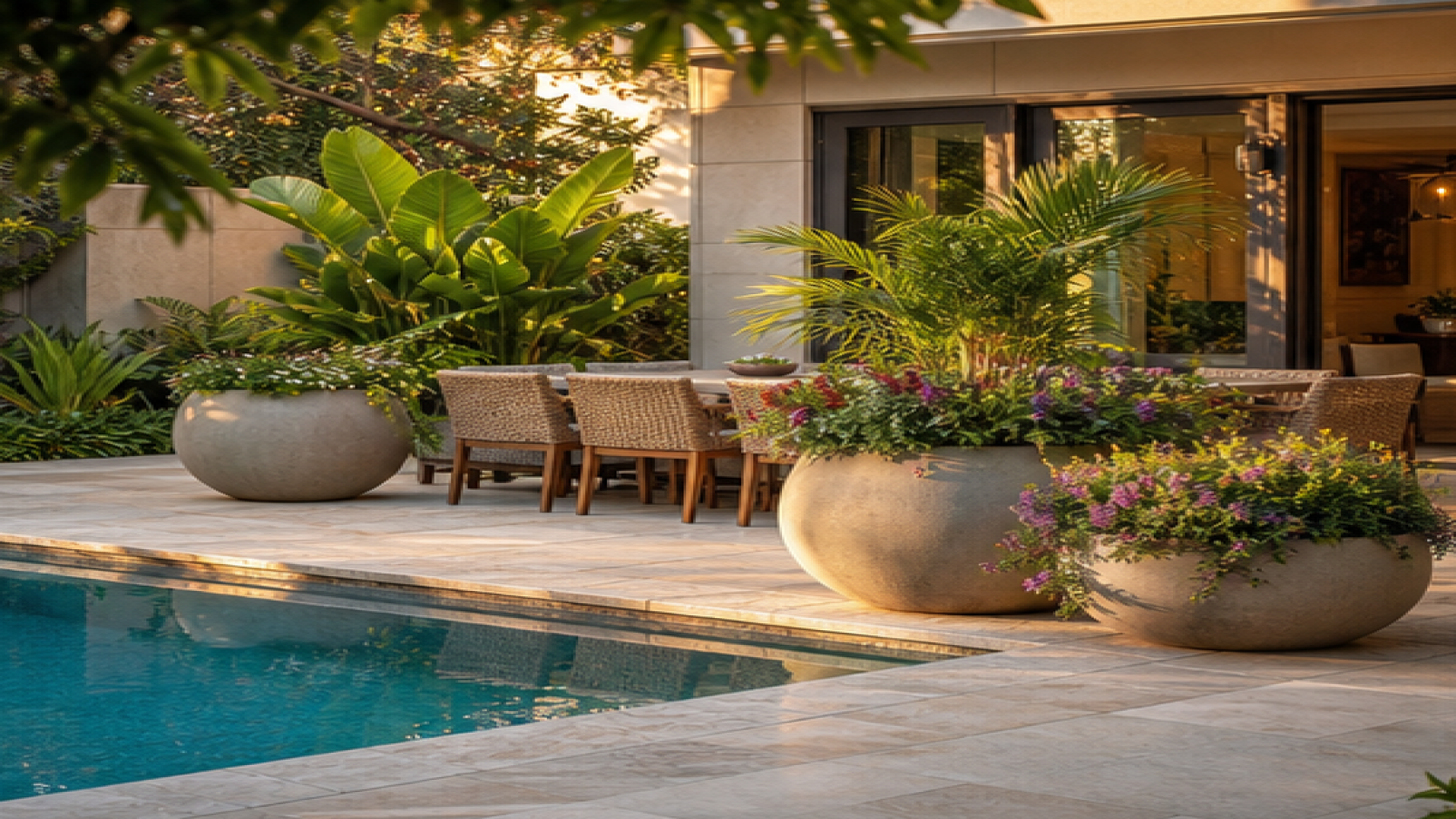Pool Area Ideas with poolside planters