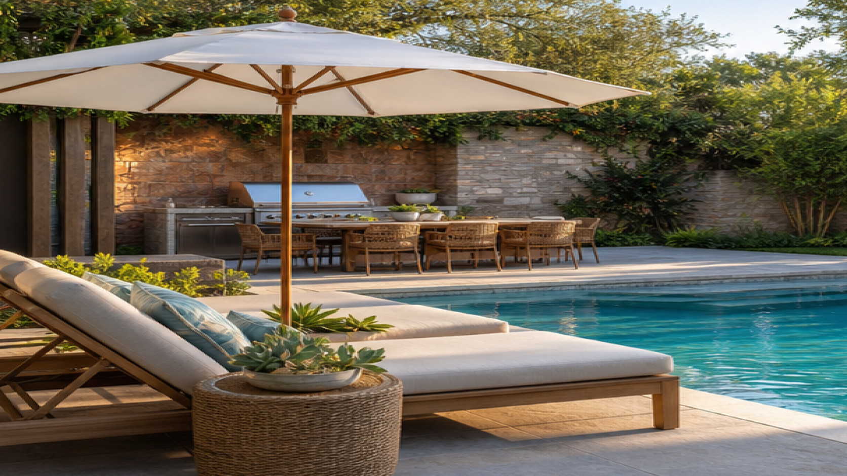 Pool Area Ideas with a shade umbrella