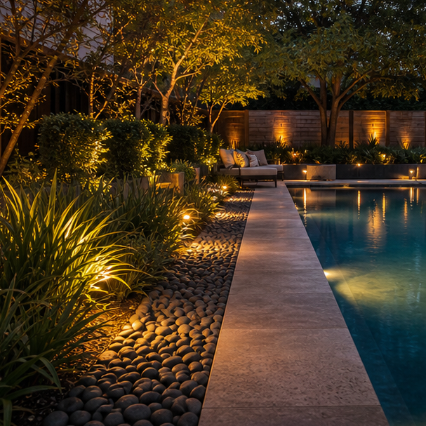 Pool Border Ideas soft evening glow