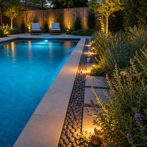 Pool Border Ideas evening light