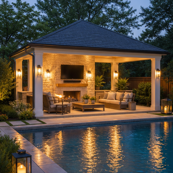 Pool Cabana Ideas soft evening glow